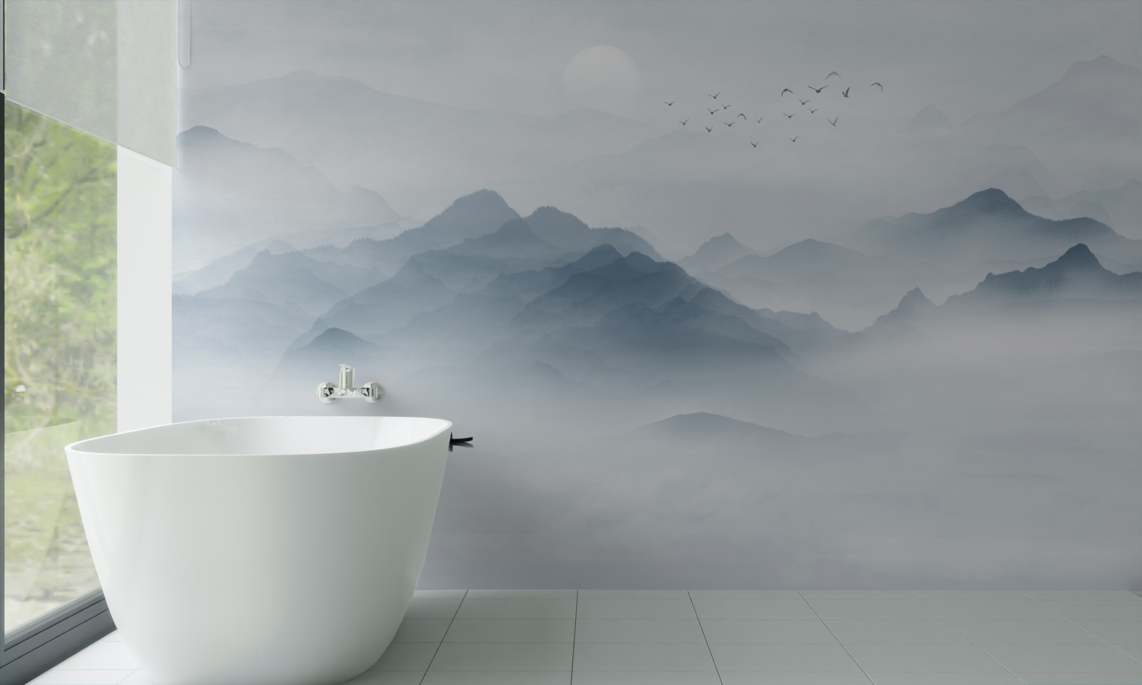 Fototapeta hmla v horách zhustla a rybár zostal sám