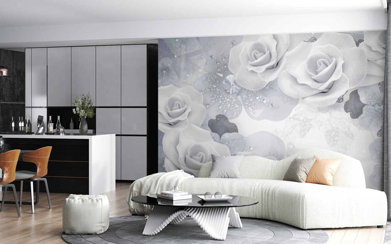 Fototapeta sada bielych kvetov na modrom pozadí