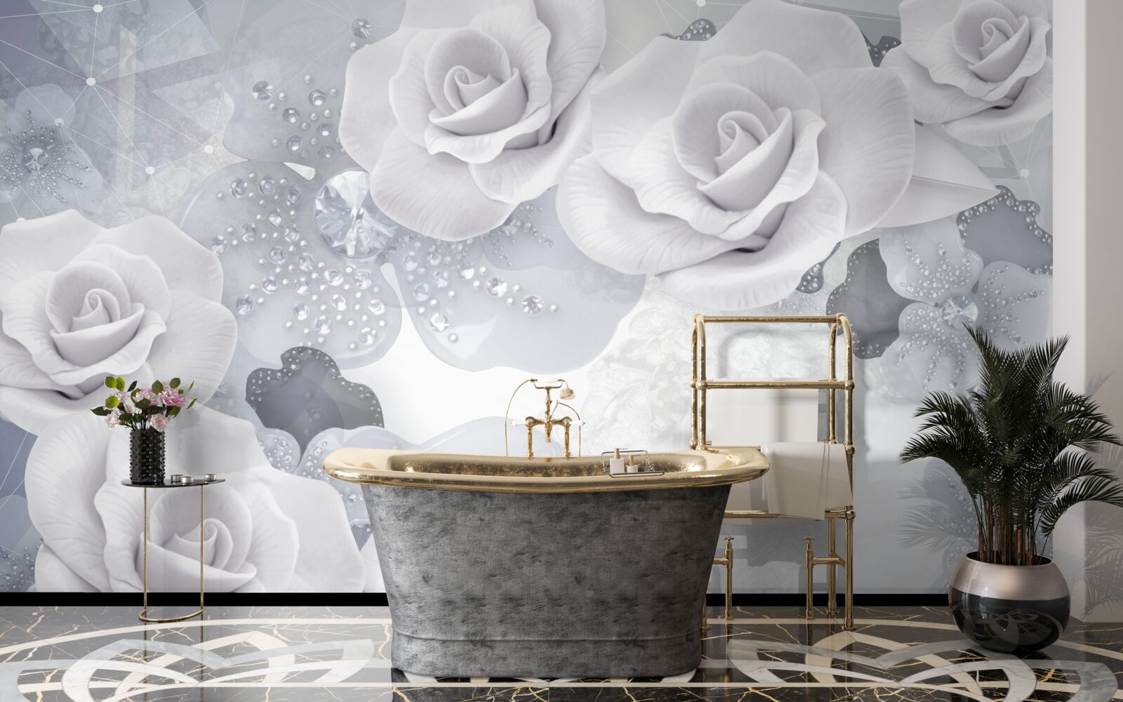 Fototapeta sada bielych kvetov na modrom pozadí