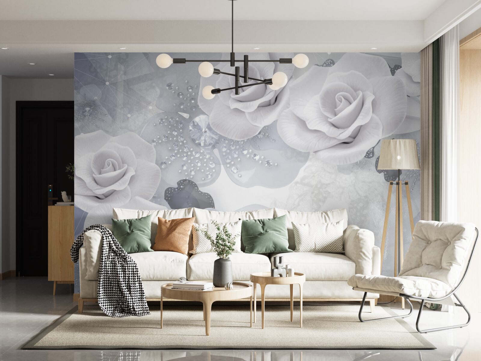 Fototapeta sada bielych kvetov na modrom pozadí