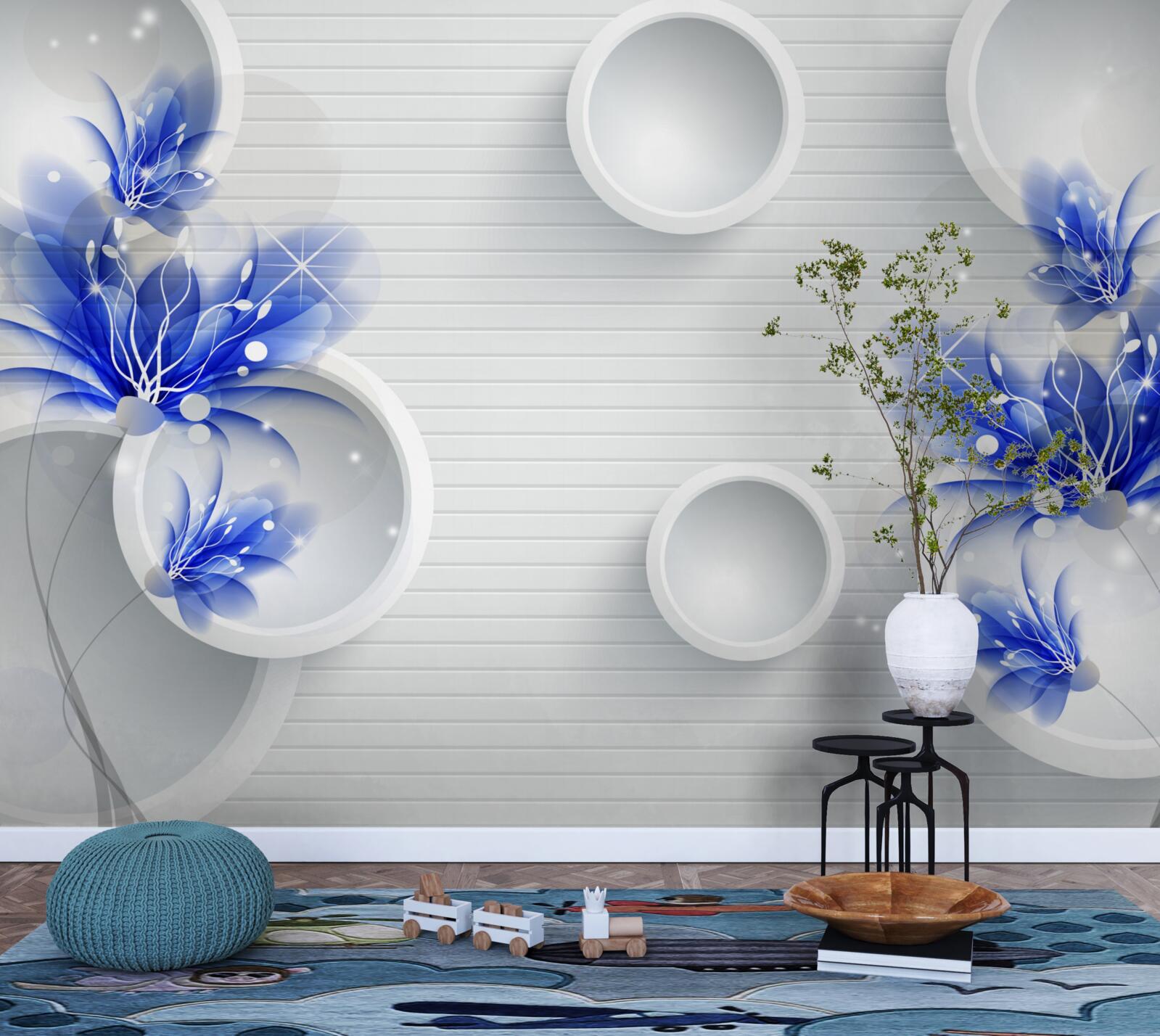 Fototapeta na abstraktnom pozadí s kruhmi sú modré púčiky