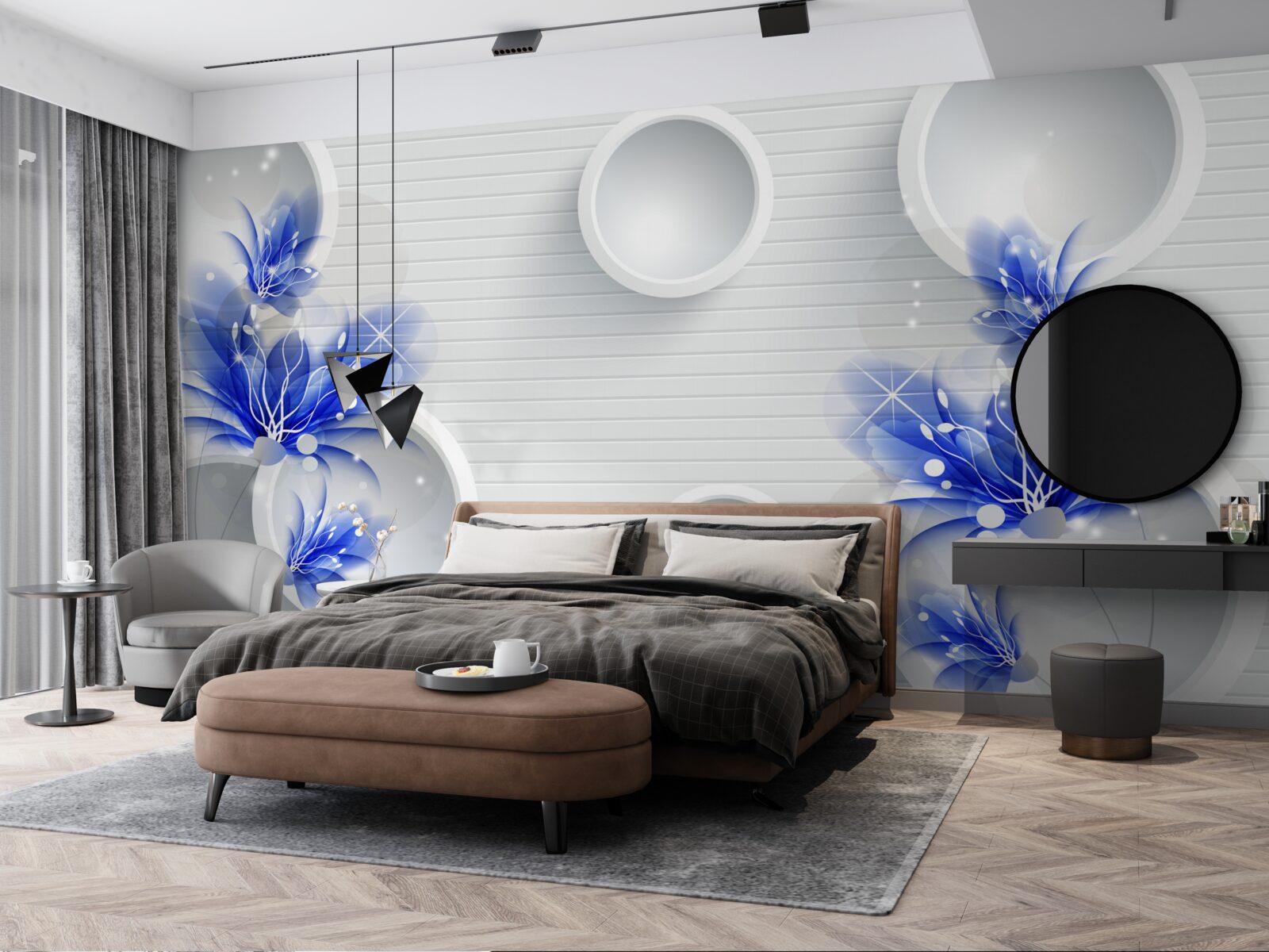 Fototapeta na abstraktnom pozadí s kruhmi sú modré púčiky