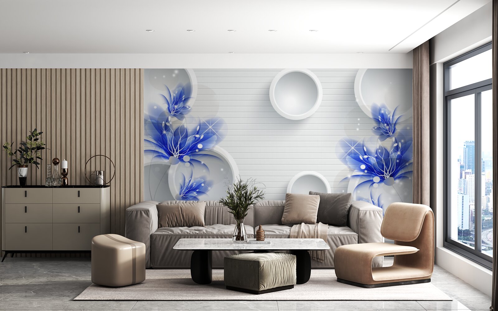 Fototapeta na abstraktnom pozadí s kruhmi sú modré púčiky