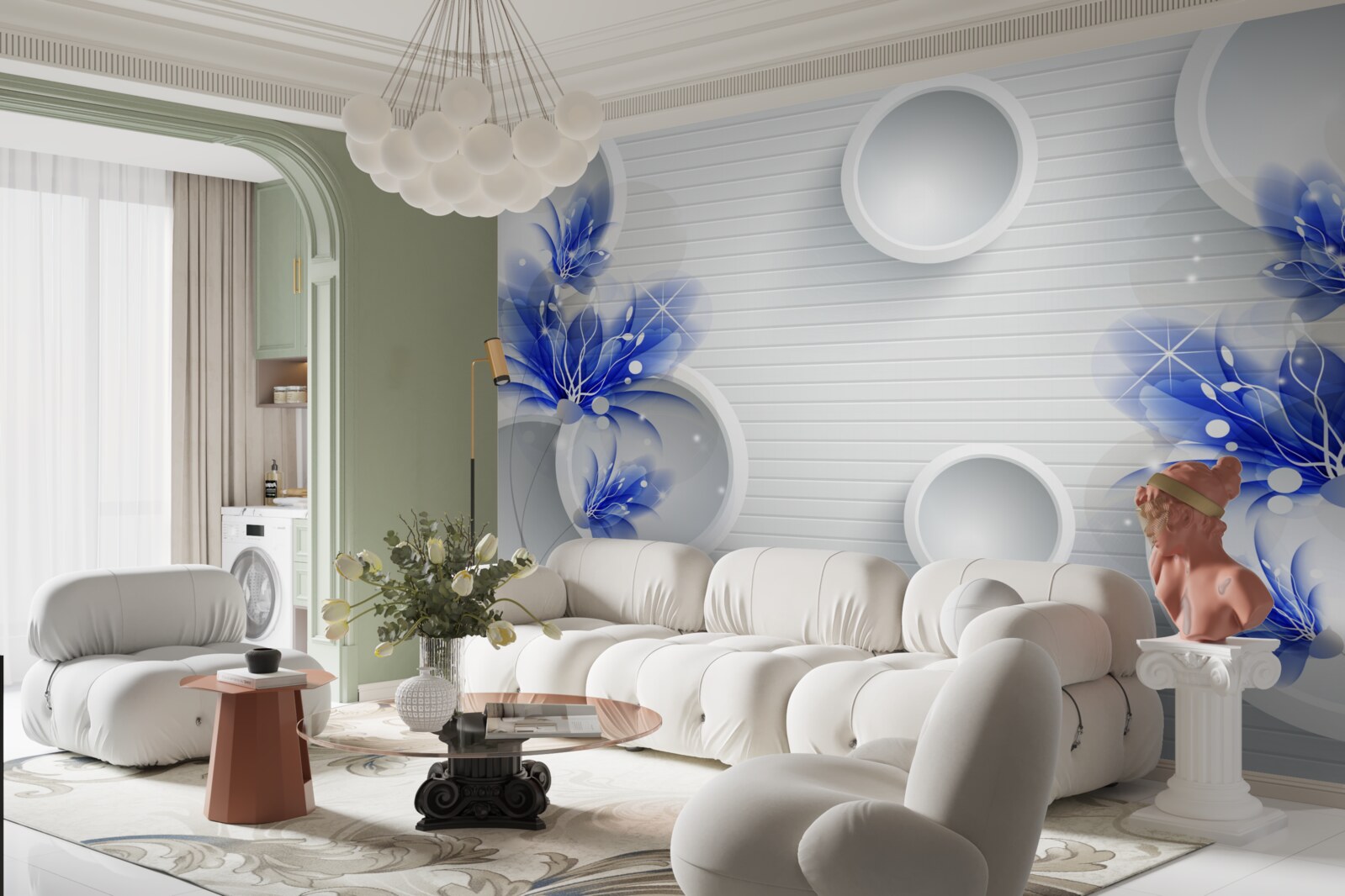 Fototapeta na abstraktnom pozadí s kruhmi sú modré púčiky