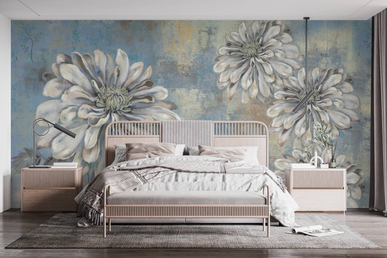 Fototapeta snehobiele astry veľkosti dažďa vylievajú do pozadia dažďa