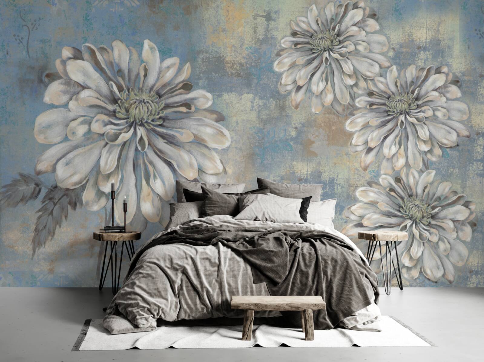 Fototapeta snehobiele astry veľkosti dažďa vylievajú do pozadia dažďa