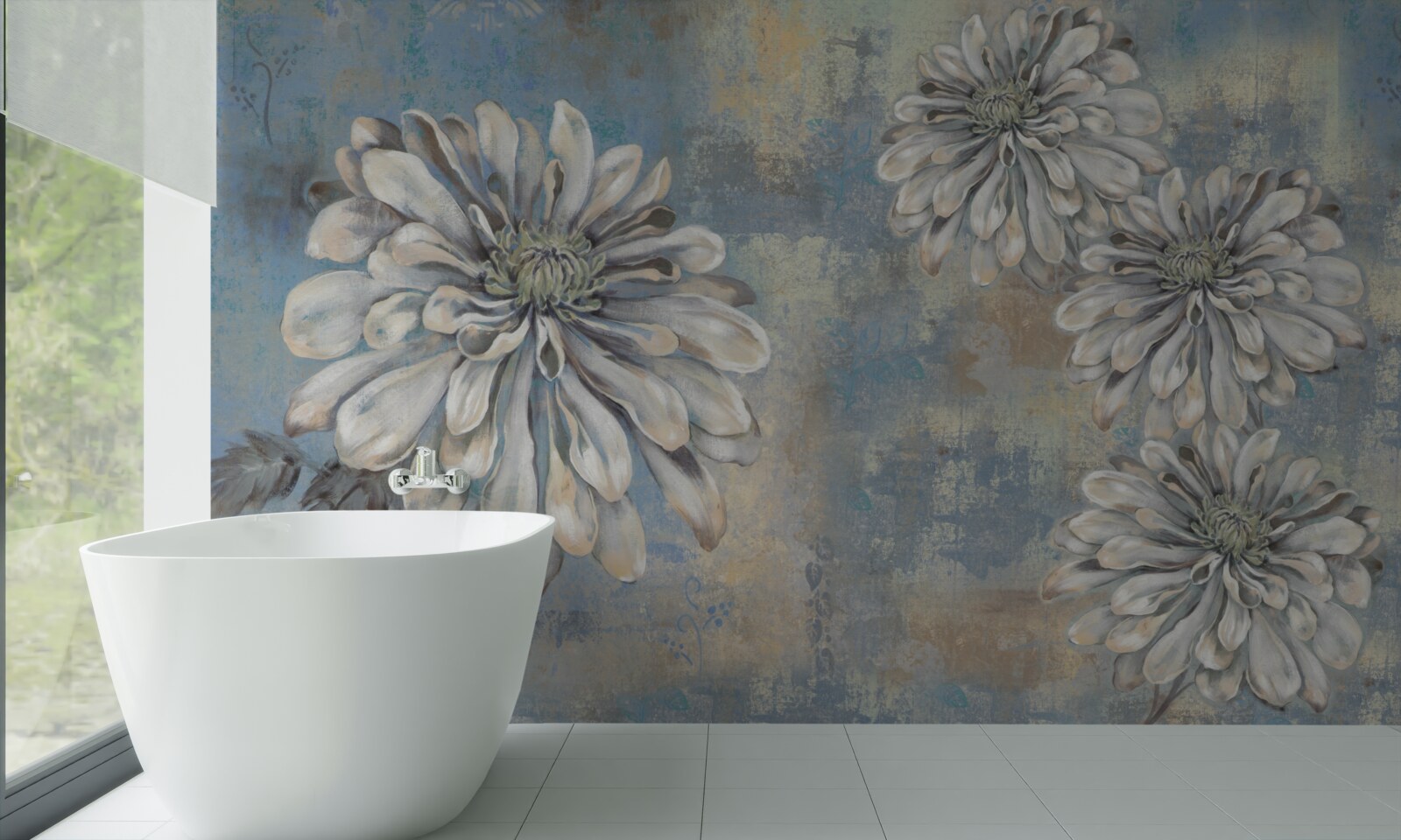 Fototapeta snehobiele astry veľkosti dažďa vylievajú do pozadia dažďa