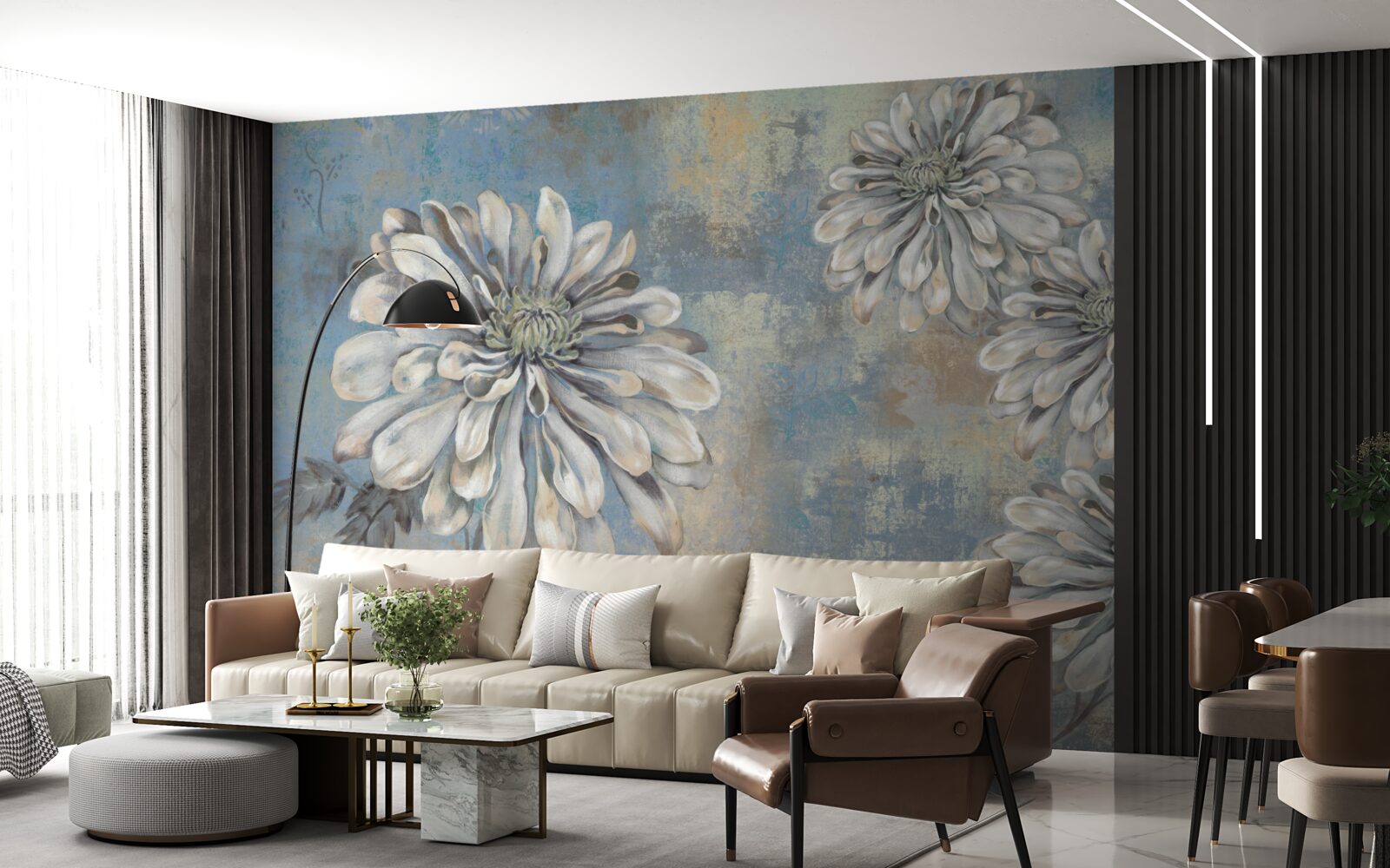 Fototapeta snehobiele astry veľkosti dažďa vylievajú do pozadia dažďa