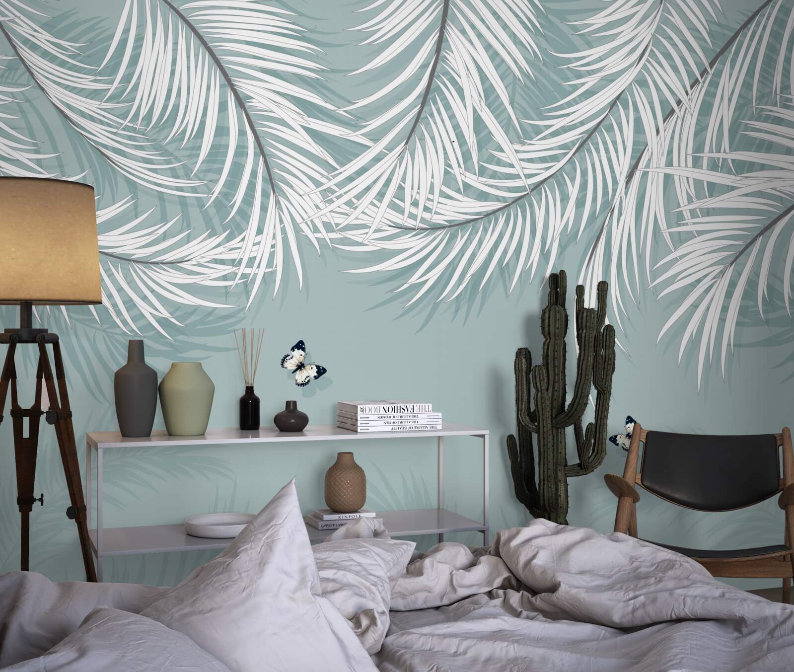 Fototapeta motýle sa skrývajú pod palmovými listami