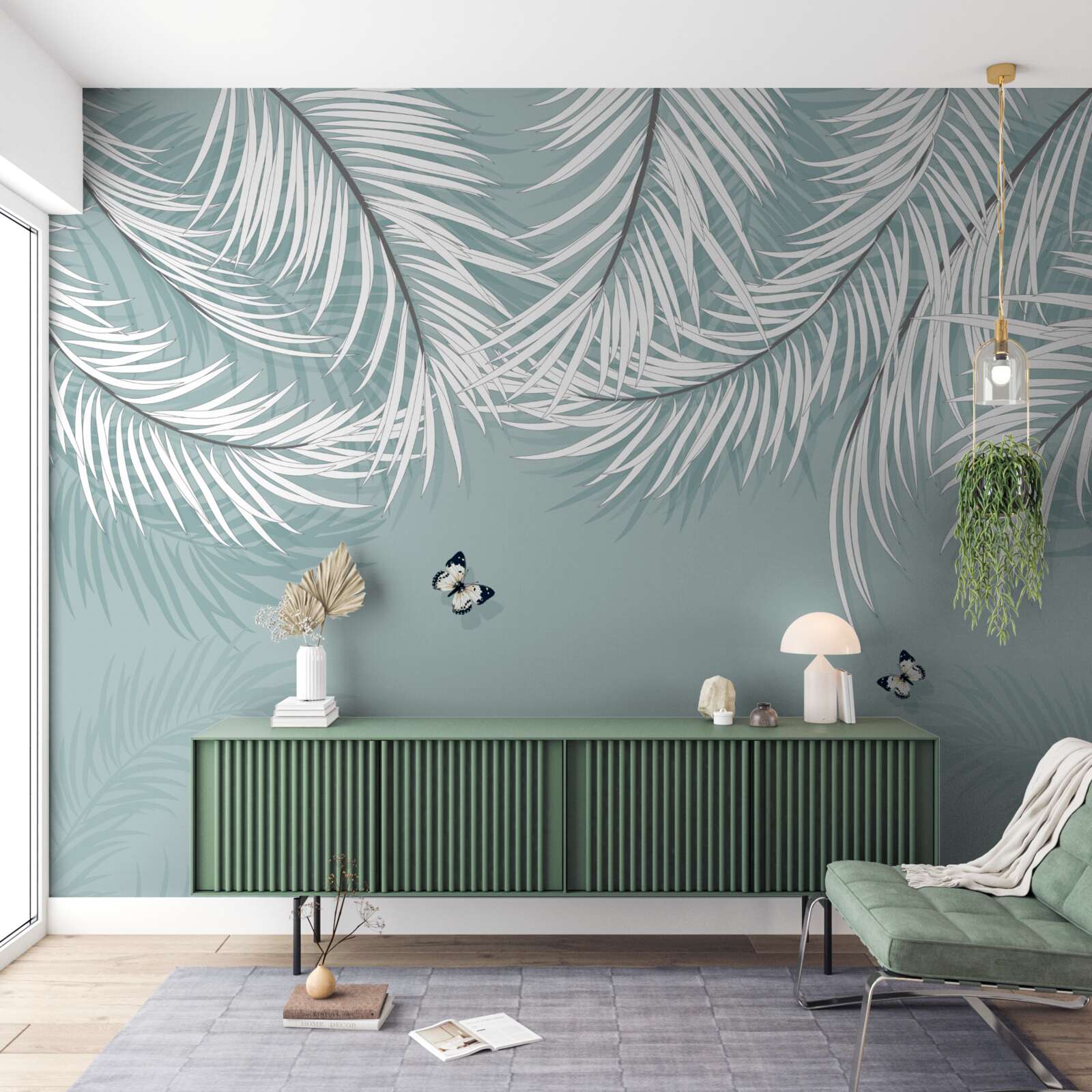 Fototapeta motýle sa skrývajú pod palmovými listami