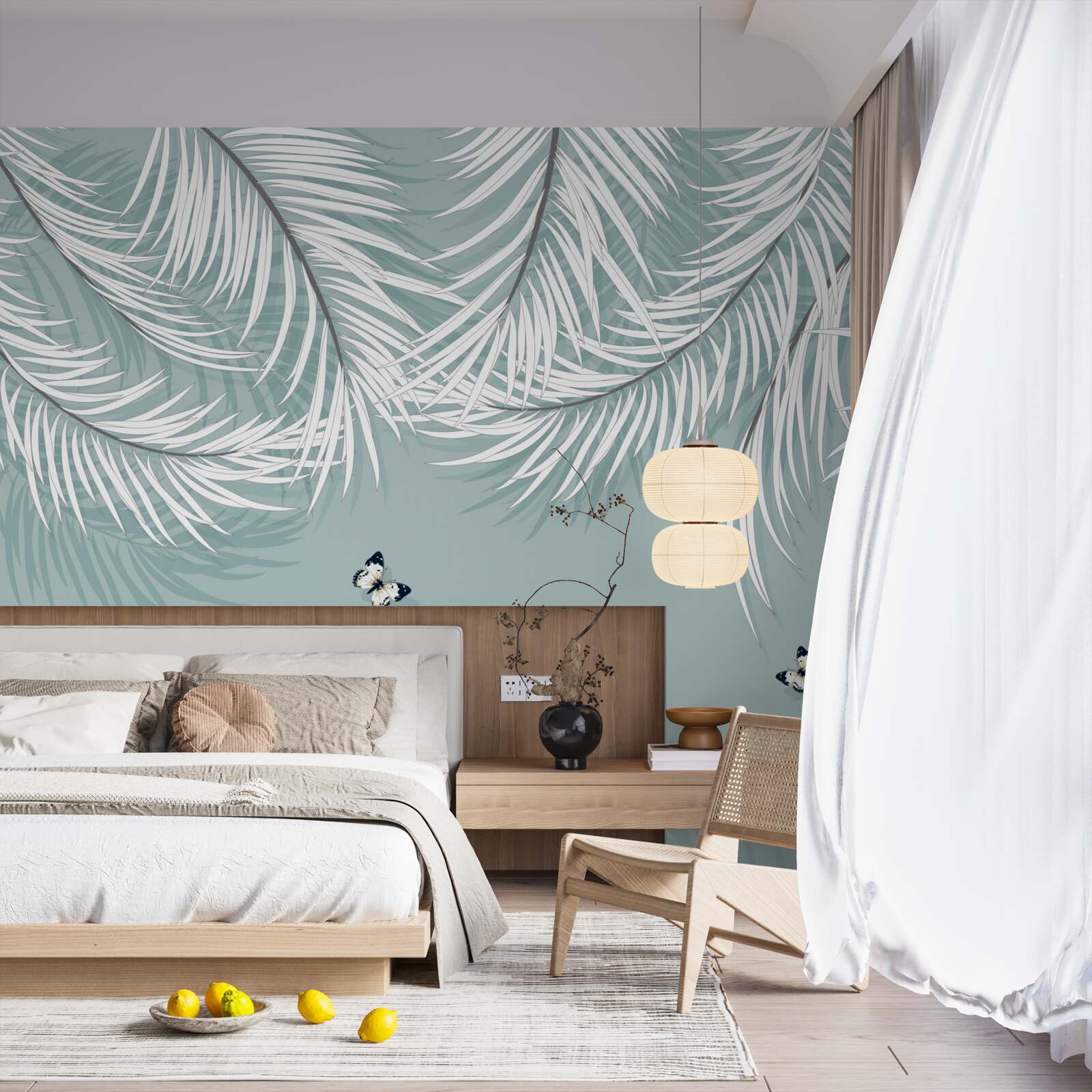 Fototapeta motýle sa skrývajú pod palmovými listami