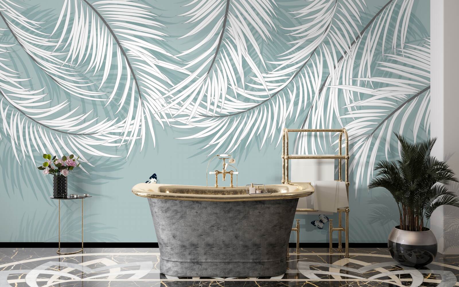 Fototapeta motýle sa skrývajú pod palmovými listami