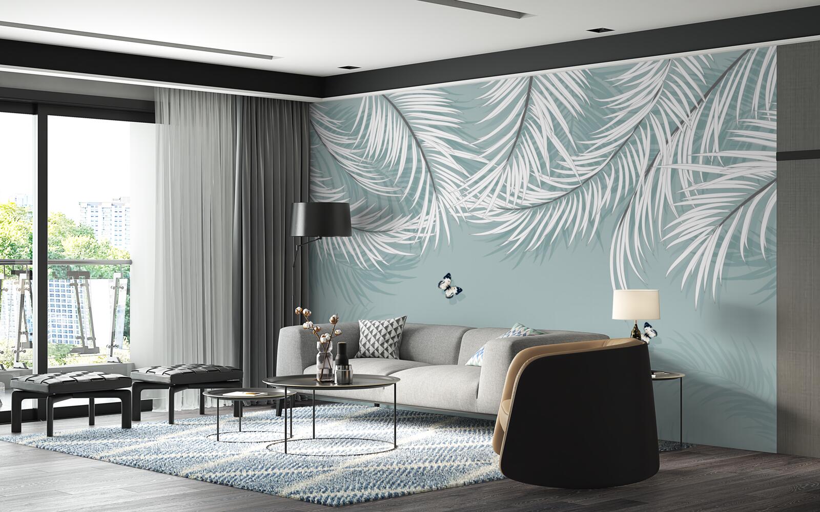 Fototapeta motýle sa skrývajú pod palmovými listami