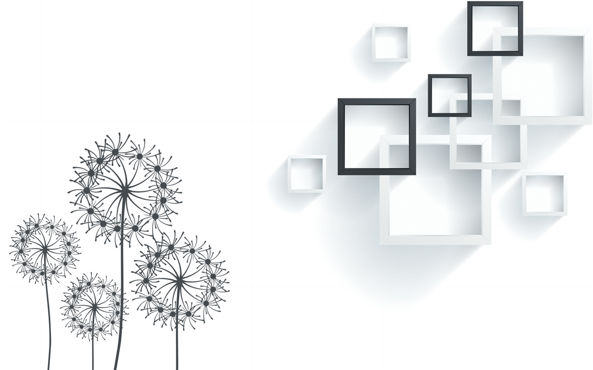 Fototapeta geometrické tvary na bielom pozadí s púpavami