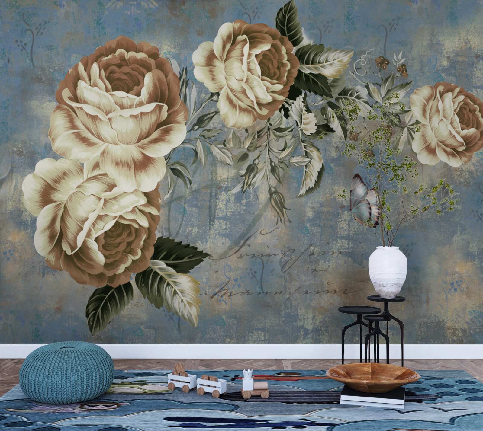 Fototapeta konár s jemnými krémovými kvietkami sa pokojne skláňal nad vodou