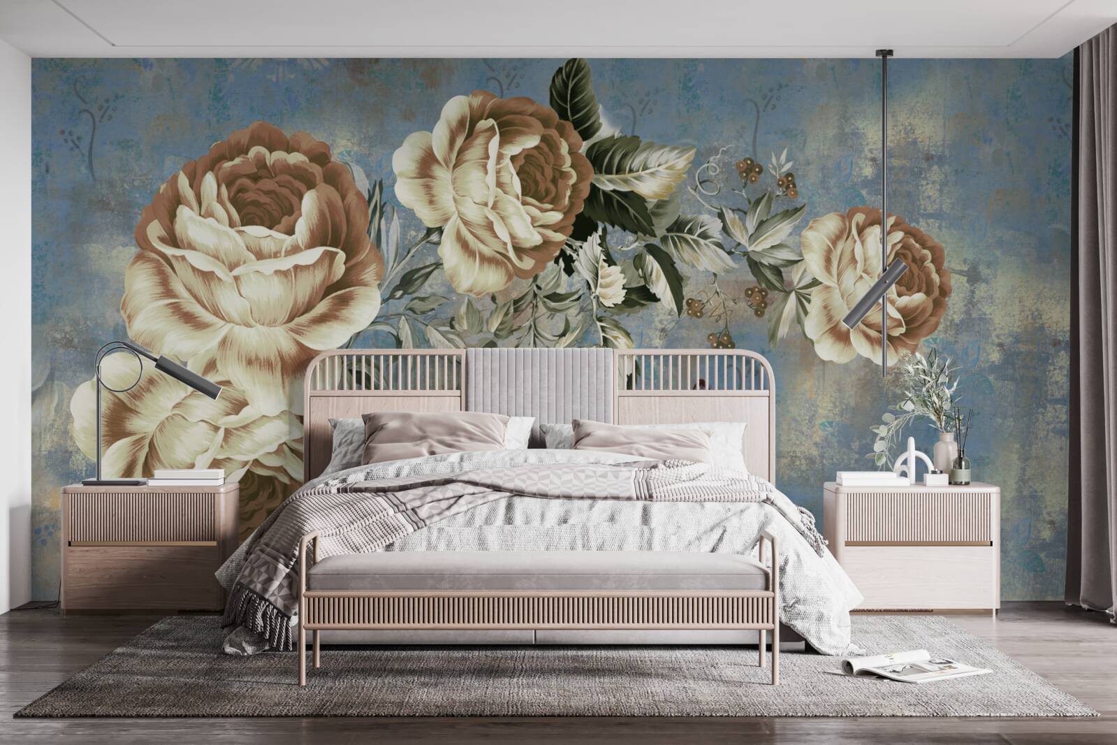 Fototapeta konár s jemnými krémovými kvietkami sa pokojne skláňal nad vodou