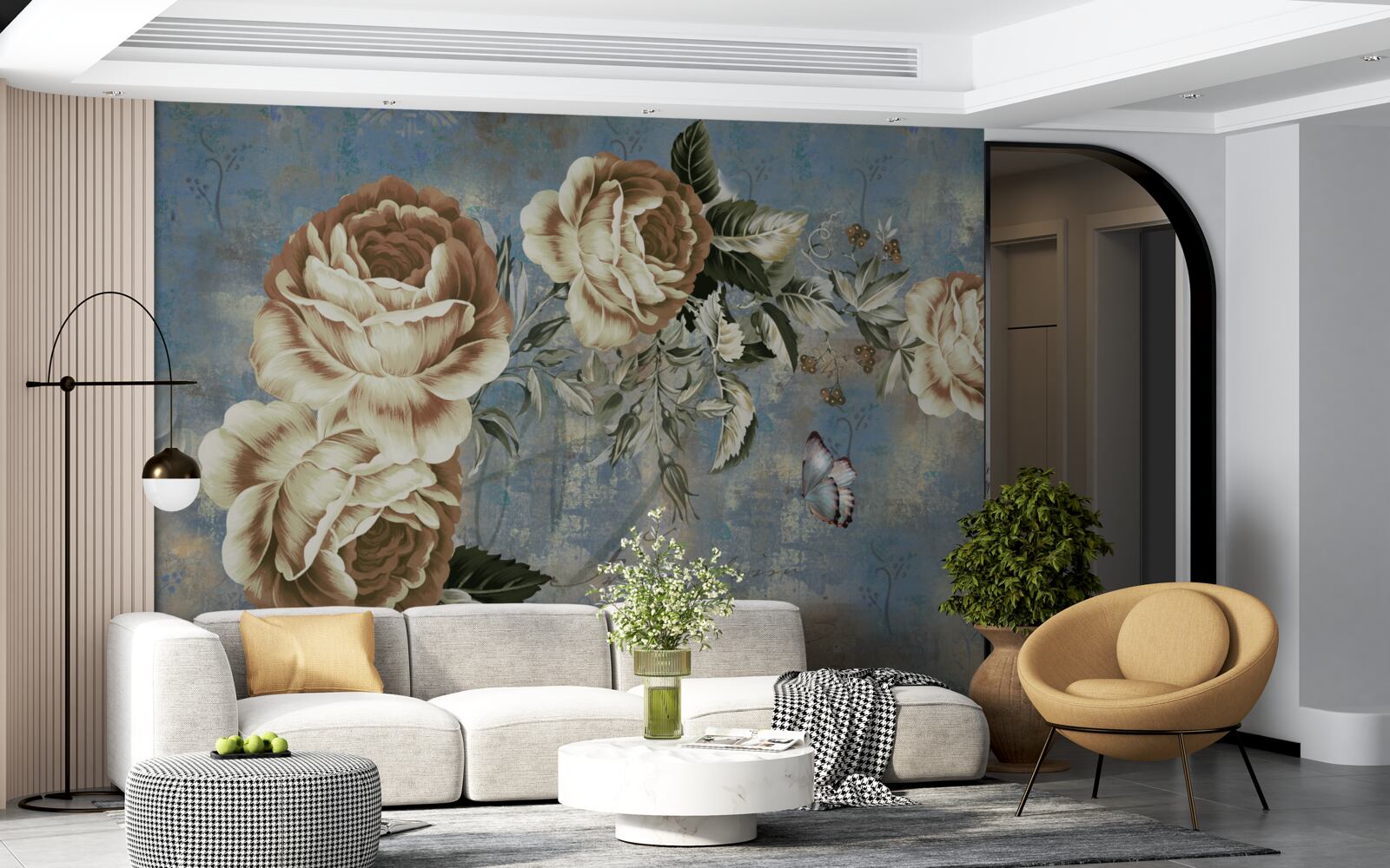 Fototapeta konár s jemnými krémovými kvietkami sa pokojne skláňal nad vodou