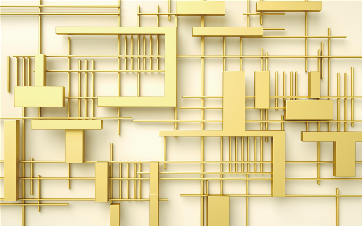 Fototapeta geometrické tvary zo zlata, umiestnené na zlatej sieťke