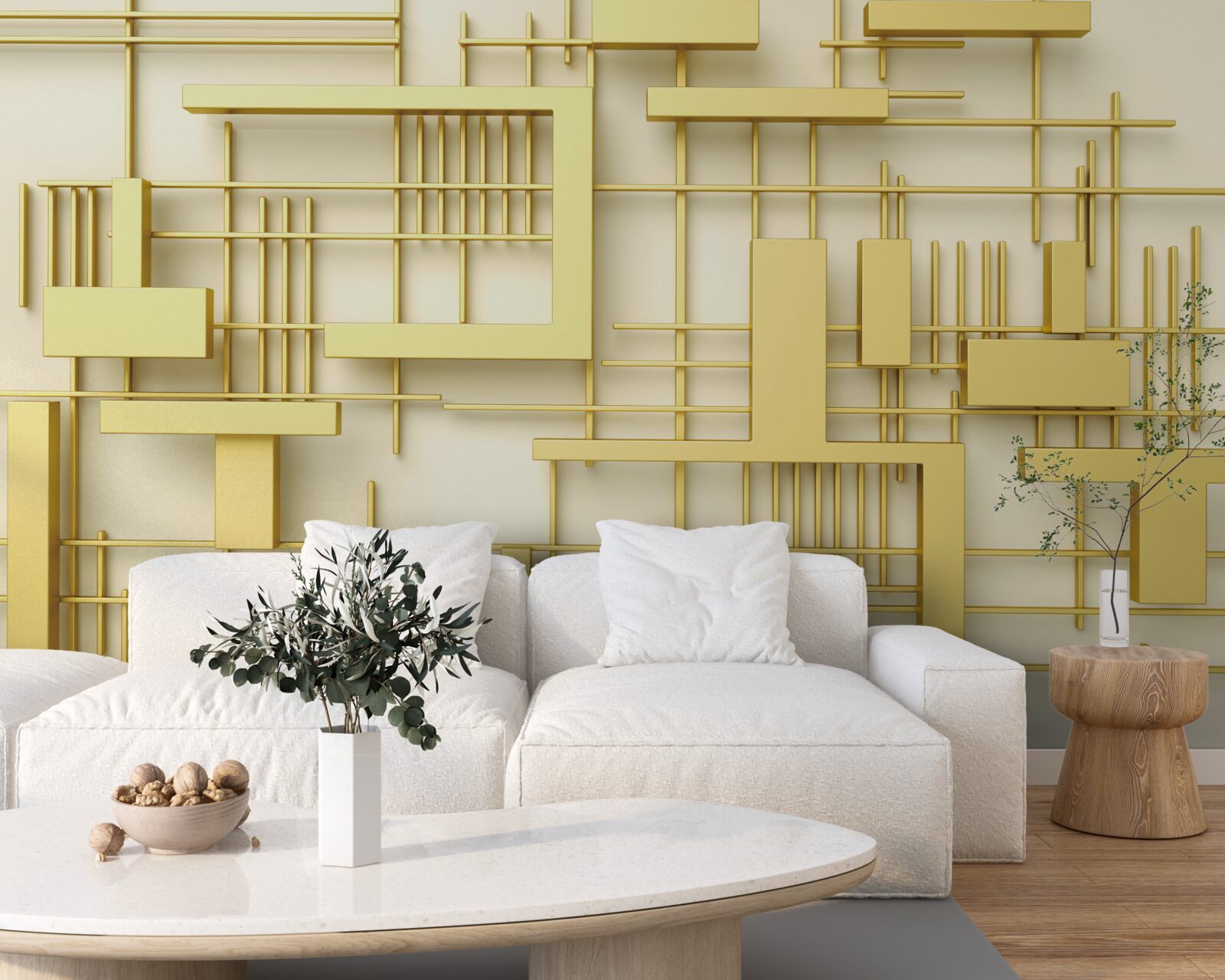 Fototapeta geometrické tvary zo zlata, umiestnené na zlatej sieťke