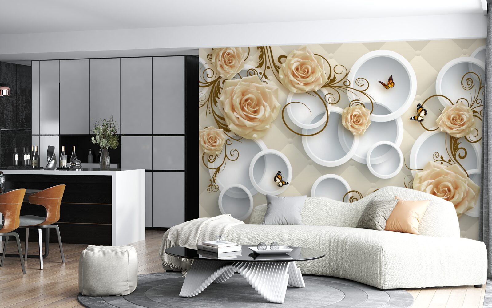 Fototapeta konáre s hnedými ružami na abstraktnom pozadí