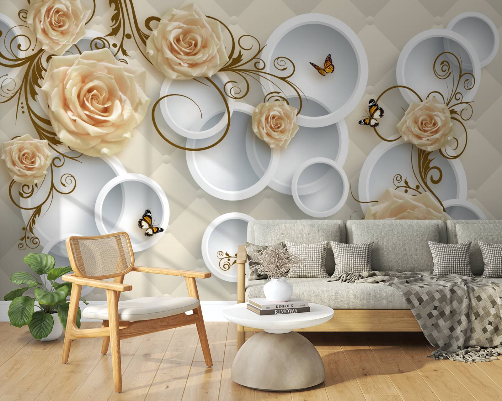 Fototapeta konáre s hnedými ružami na abstraktnom pozadí