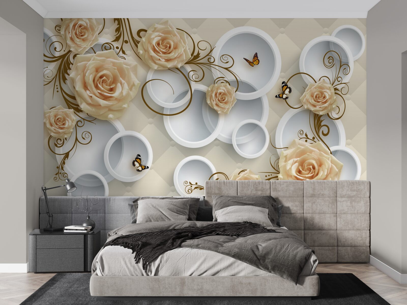 Fototapeta konáre s hnedými ružami na abstraktnom pozadí