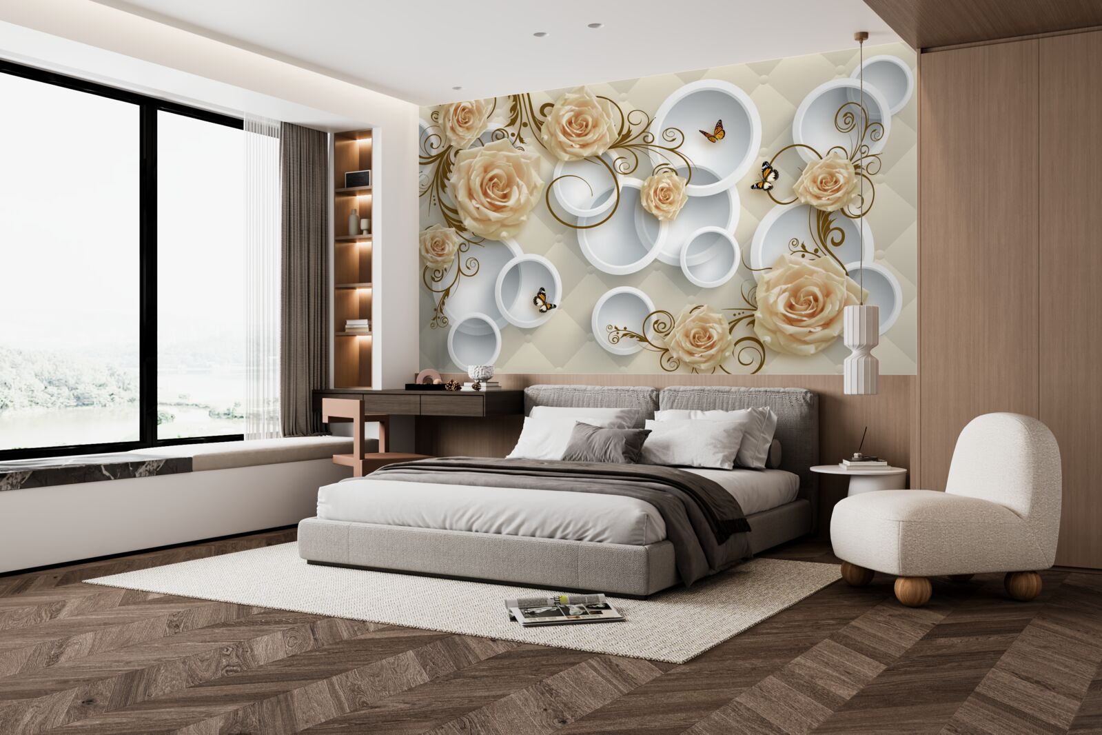 Fototapeta konáre s hnedými ružami na abstraktnom pozadí