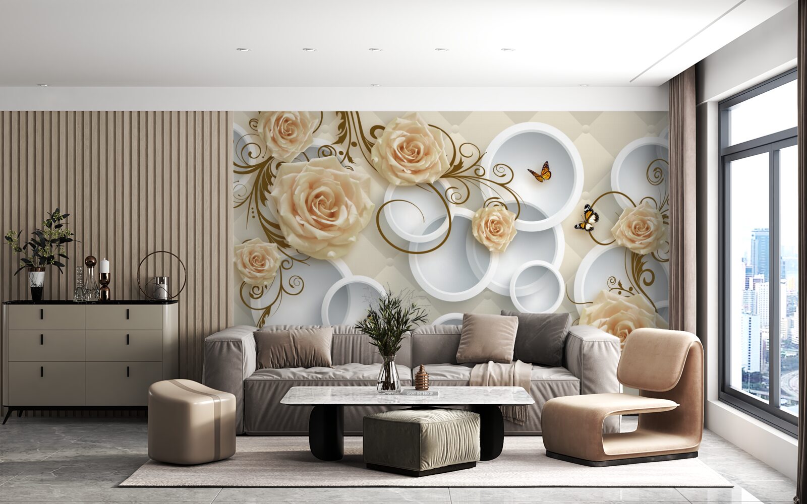 Fototapeta konáre s hnedými ružami na abstraktnom pozadí