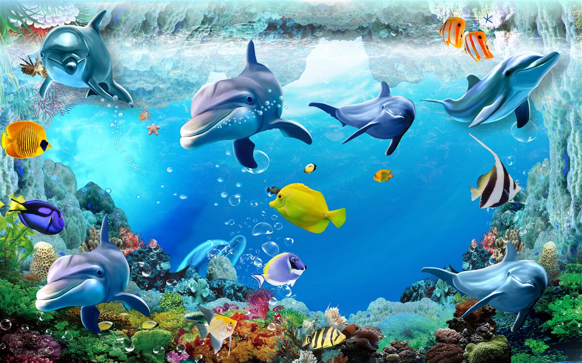 Fototapeta podmorský svet s delfínmi a rybami