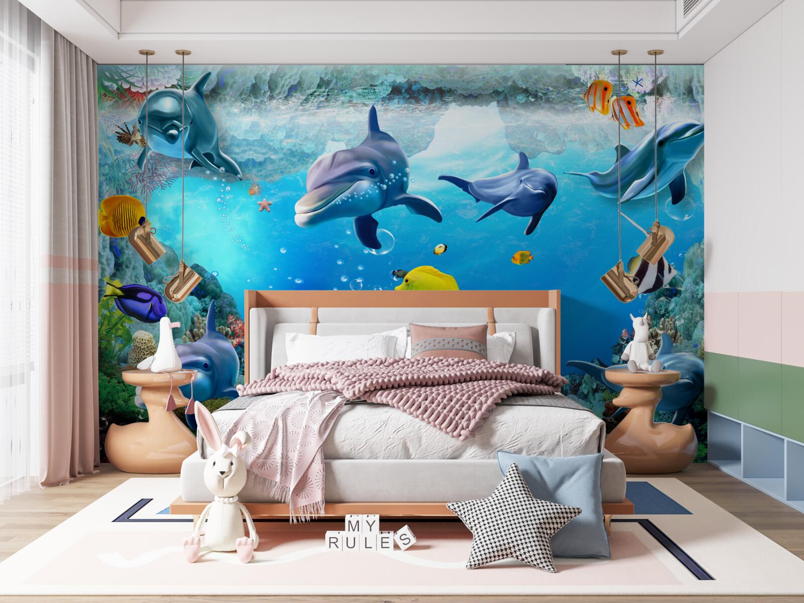 Fototapeta podmorský svet s delfínmi a rybami