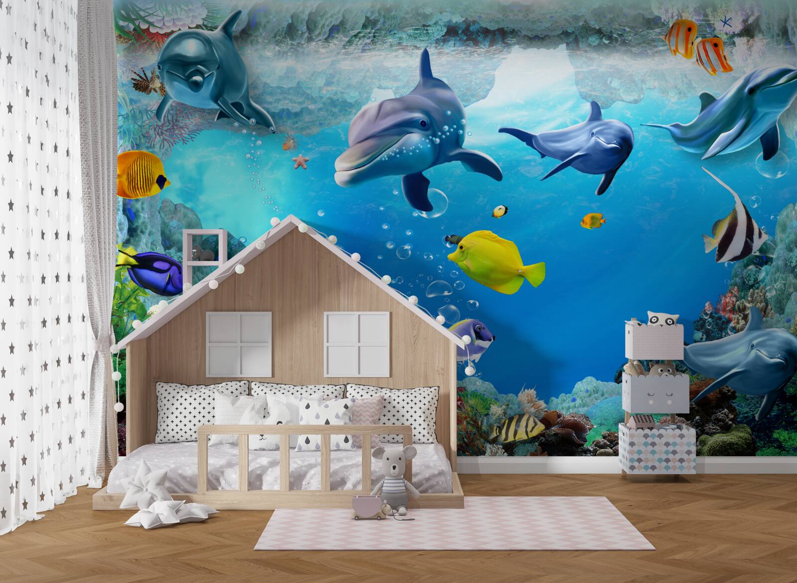 Fototapeta podmorský svet s delfínmi a rybami