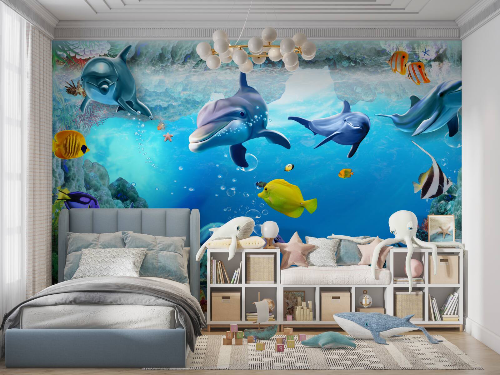 Fototapeta podmorský svet s delfínmi a rybami