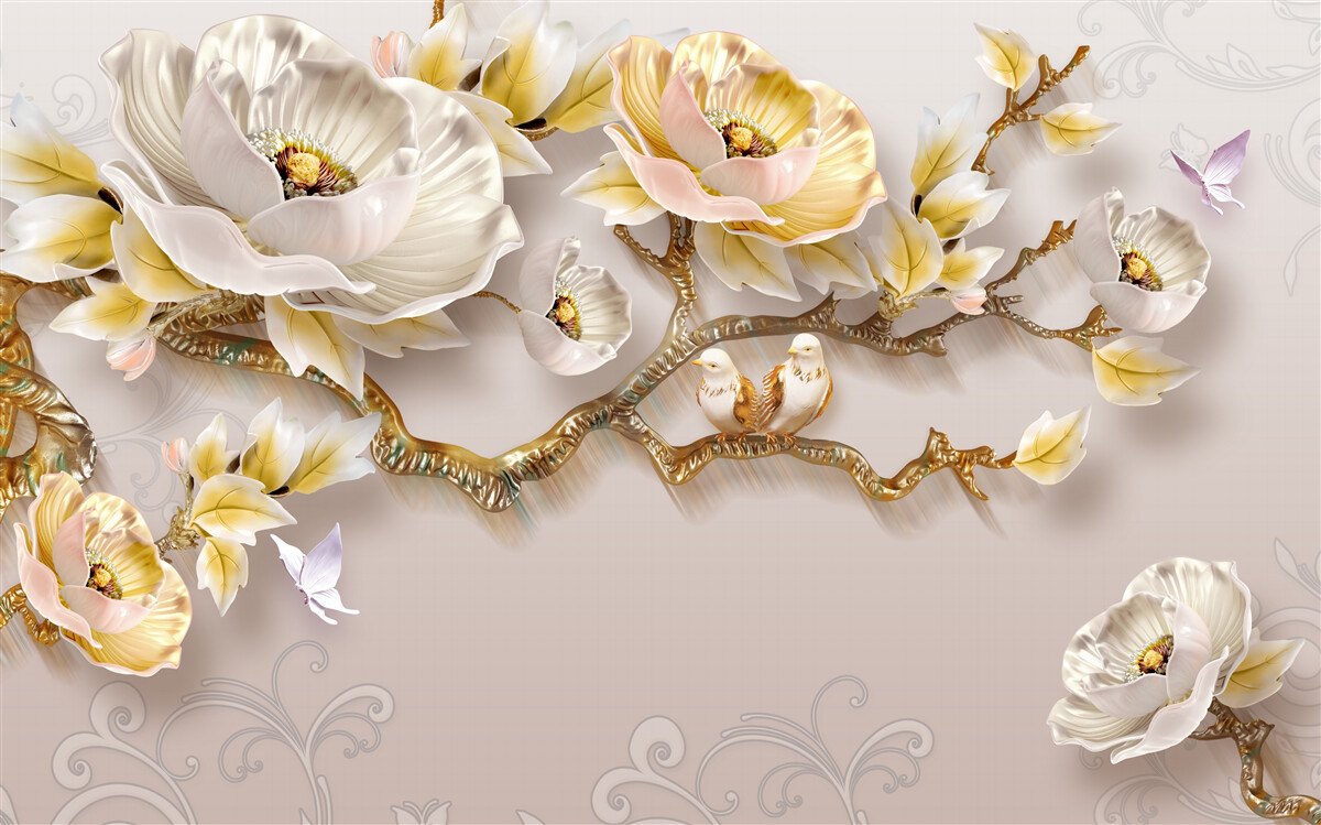Fototapeta šperky a zlato v tvare konárov magnólie
