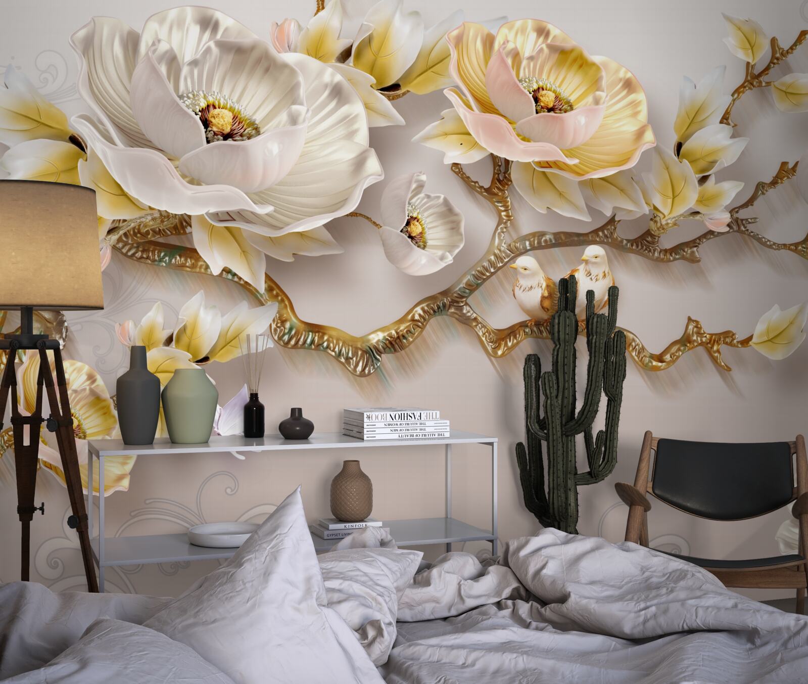 Fototapeta šperky a zlato v tvare konárov magnólie