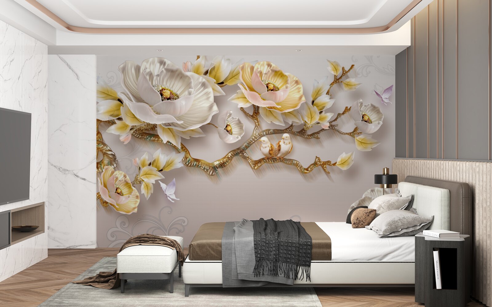 Fototapeta šperky a zlato v tvare konárov magnólie