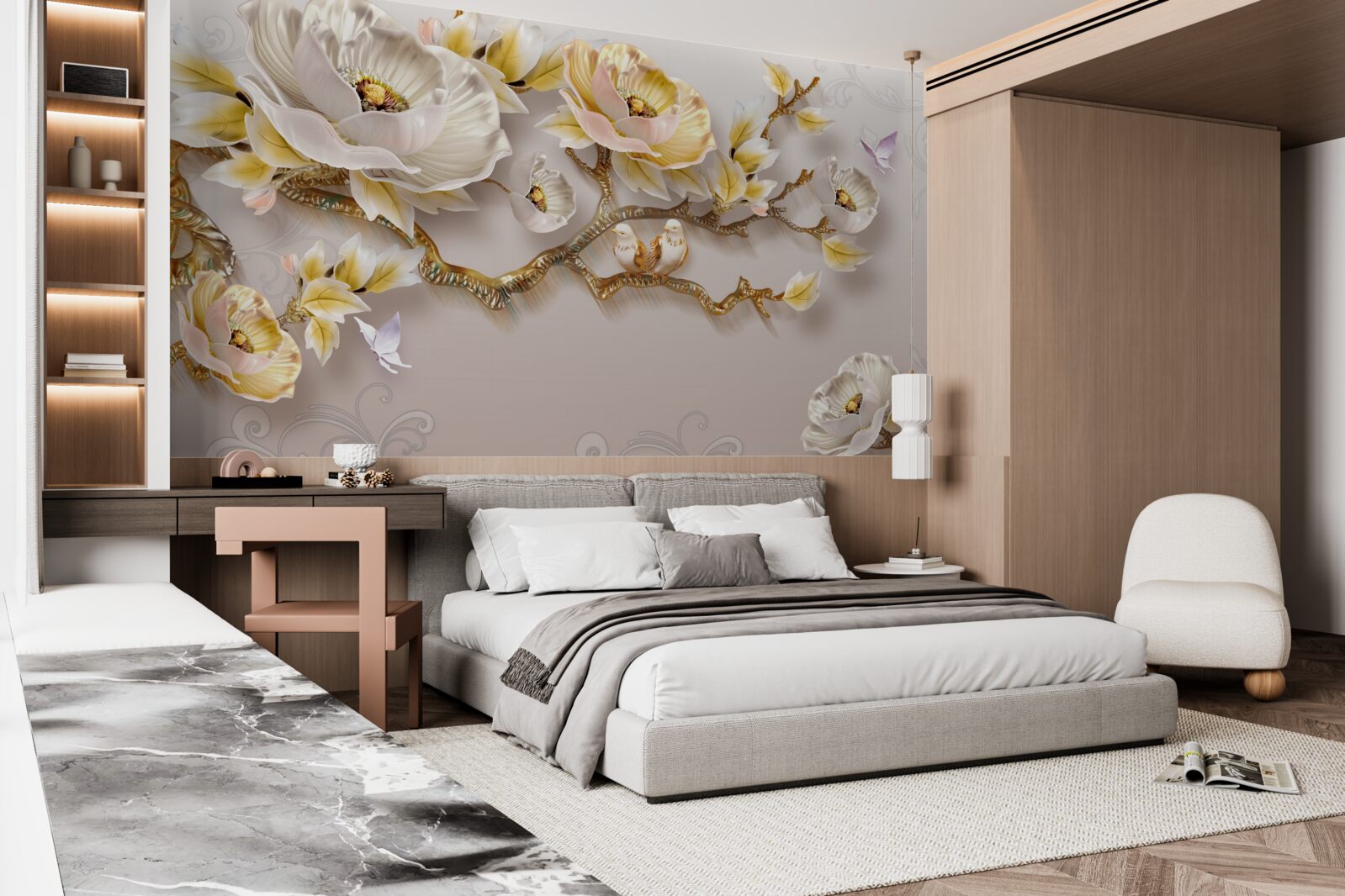 Fototapeta šperky a zlato v tvare konárov magnólie