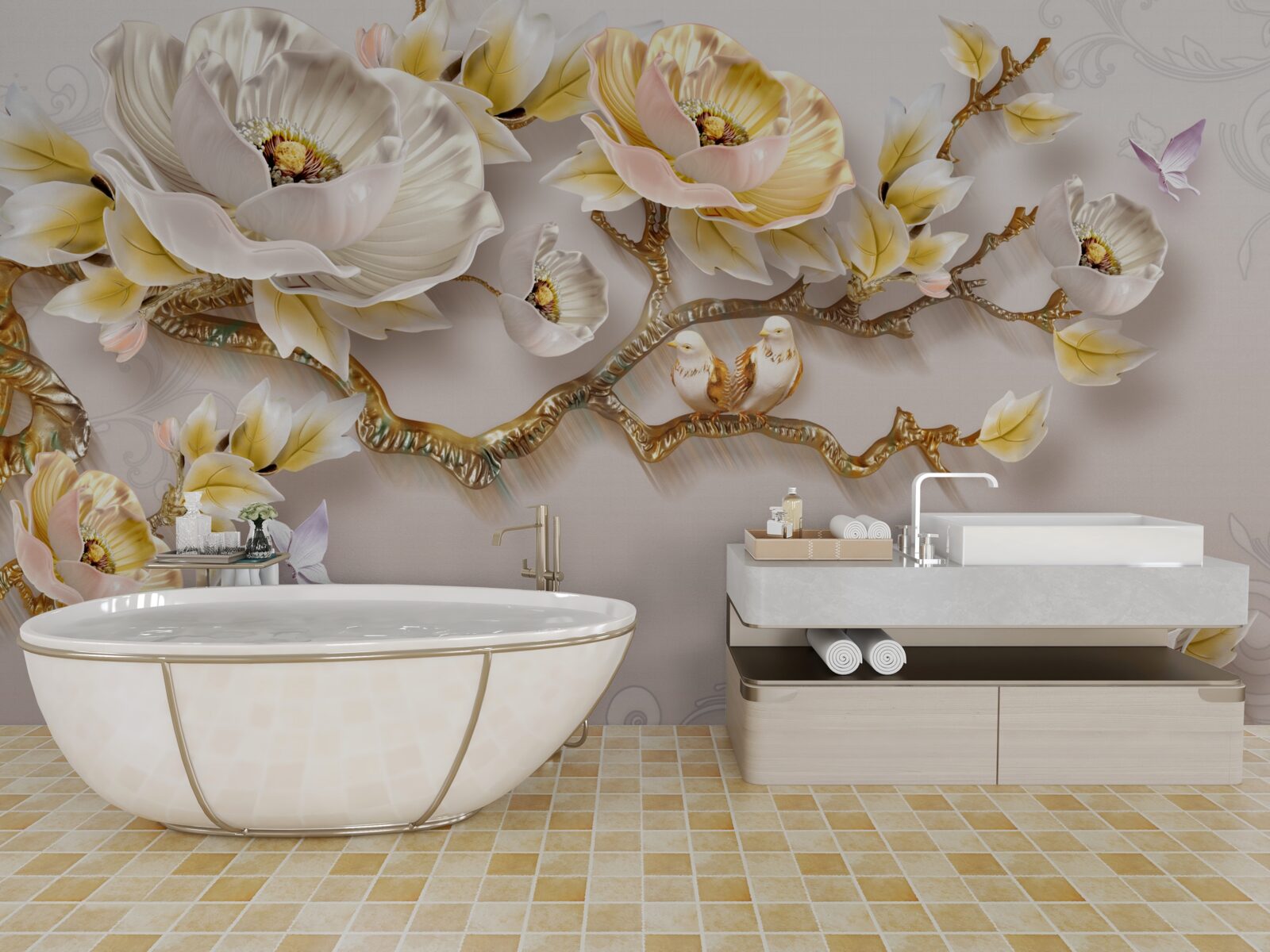 Fototapeta šperky a zlato v tvare konárov magnólie