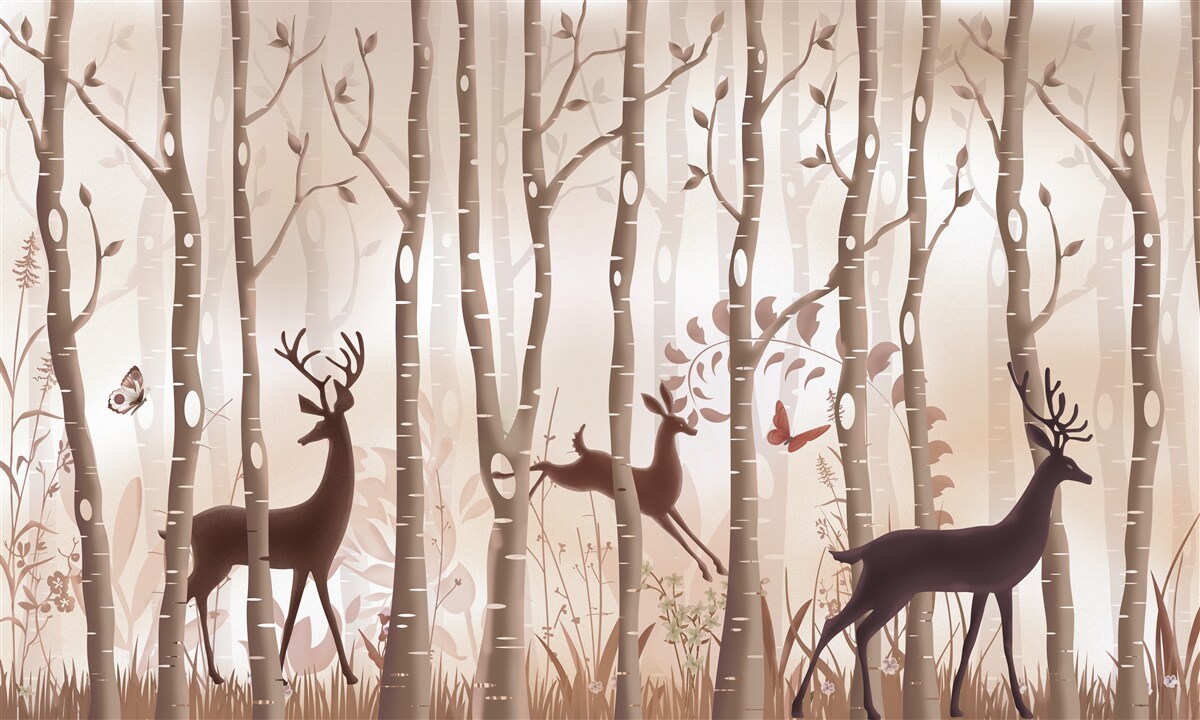 Fototapeta štíhly les je miestom pre prechádzky jeleňov