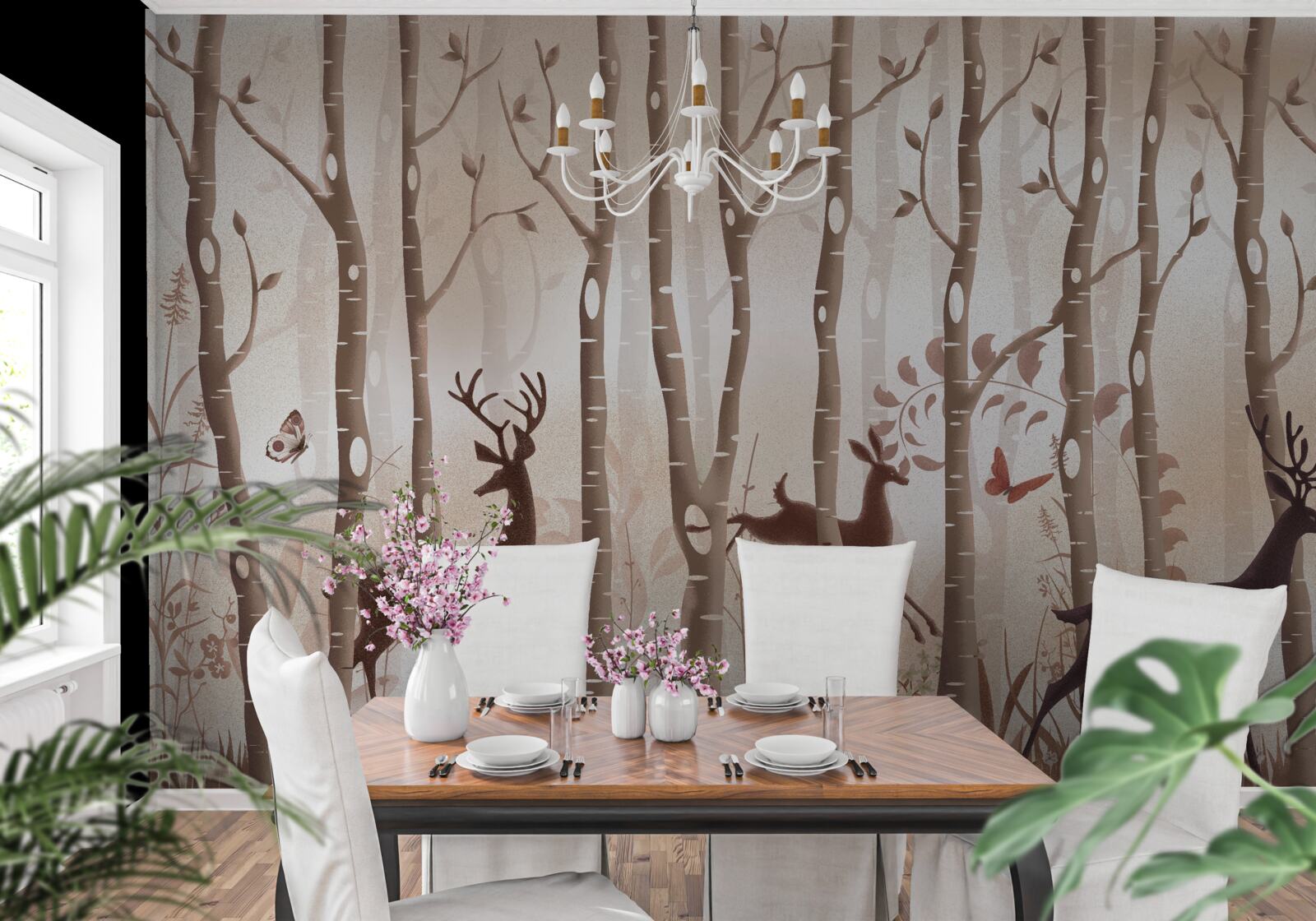 Fototapeta štíhly les je miestom pre prechádzky jeleňov