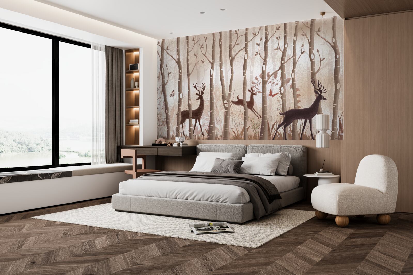 Fototapeta štíhly les je miestom pre prechádzky jeleňov