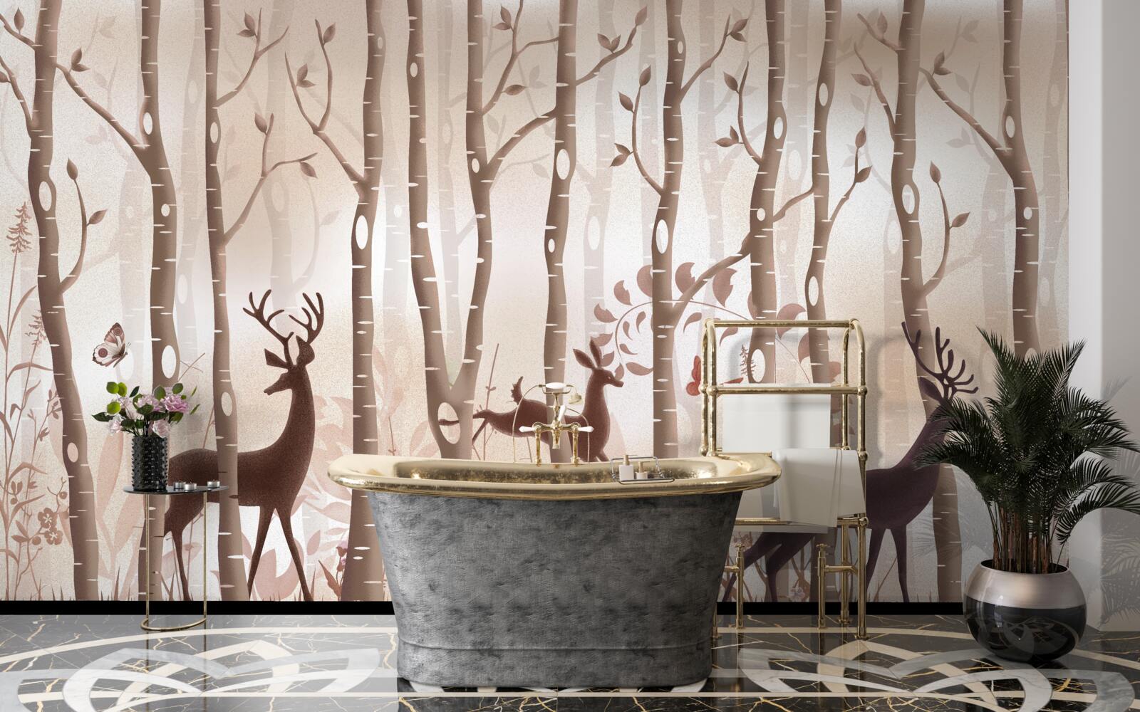 Fototapeta štíhly les je miestom pre prechádzky jeleňov