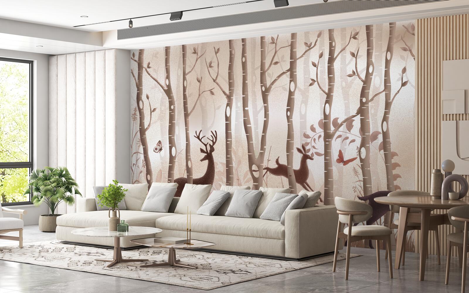 Fototapeta štíhly les je miestom pre prechádzky jeleňov