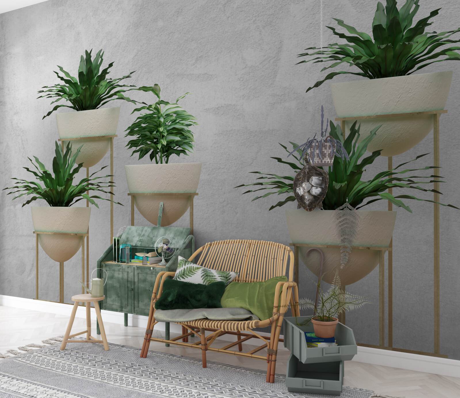 Fototapeta zelené kvety v jemných kvetináčoch