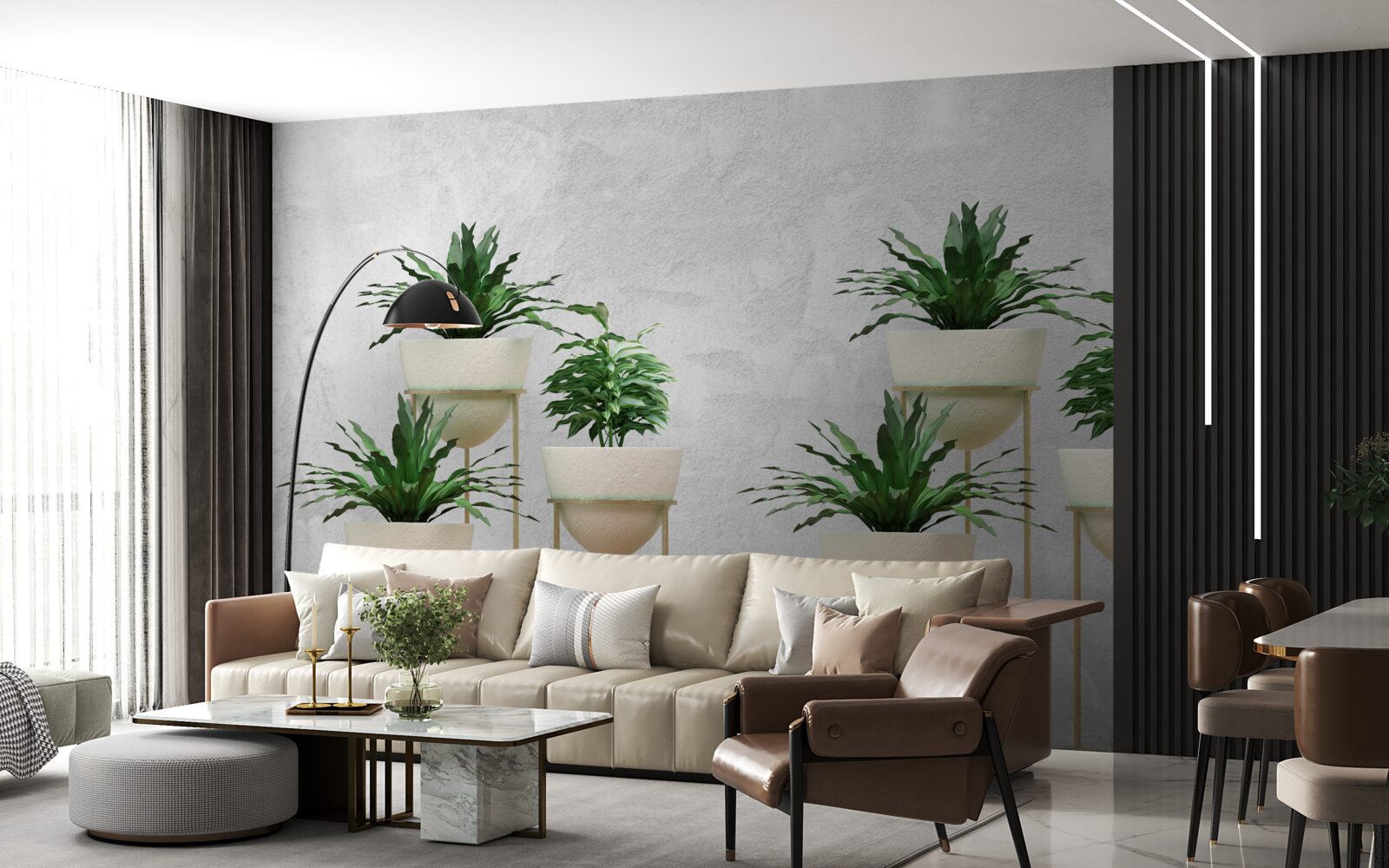 Fototapeta zelené kvety v jemných kvetináčoch