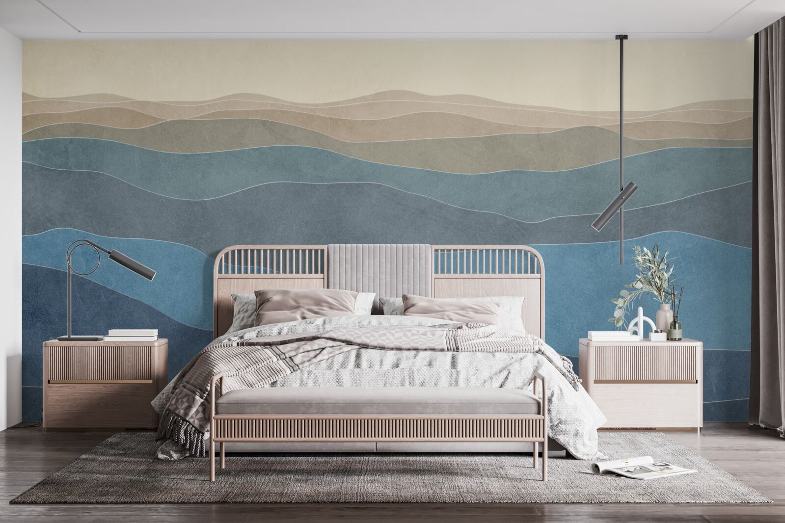 Fototapeta viacfarebné kopce a lietadlá pri východe slnka