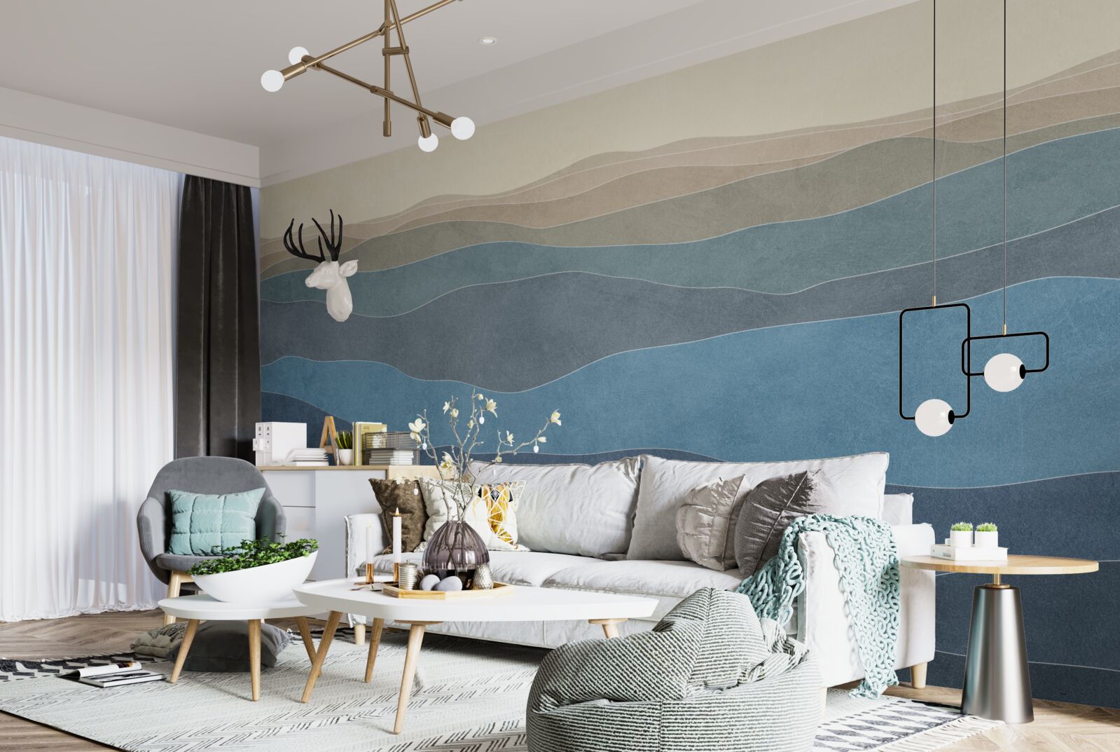 Fototapeta viacfarebné kopce a lietadlá pri východe slnka