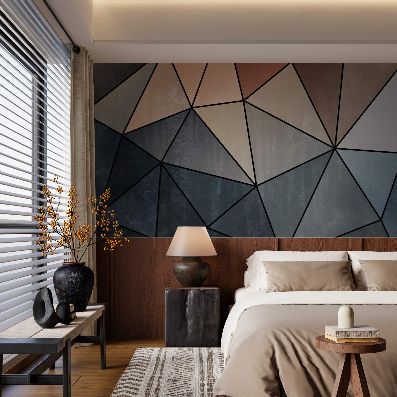 Fototapeta trojrozmerné drevené figúrky v jemných odtieňoch