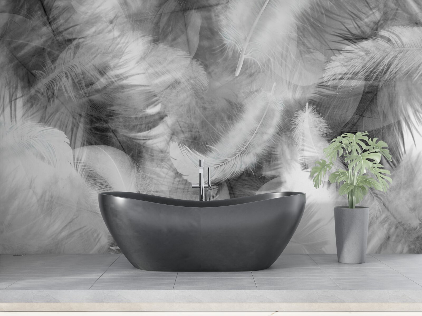 Fototapeta čierne a biele perie sa vznášajú vo vzduchu