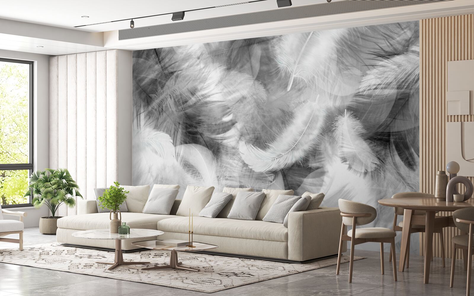 Fototapeta čierne a biele perie sa vznášajú vo vzduchu