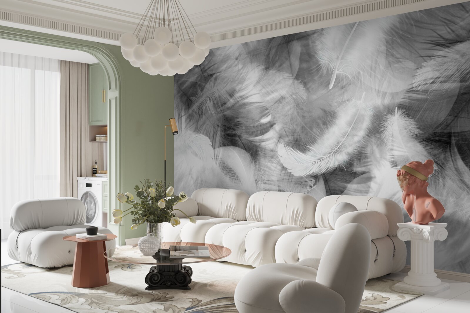 Fototapeta čierne a biele perie sa vznášajú vo vzduchu